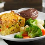 Egg, veggie, and cheese strata meal