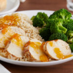 Orange chicken with rise and broccoli